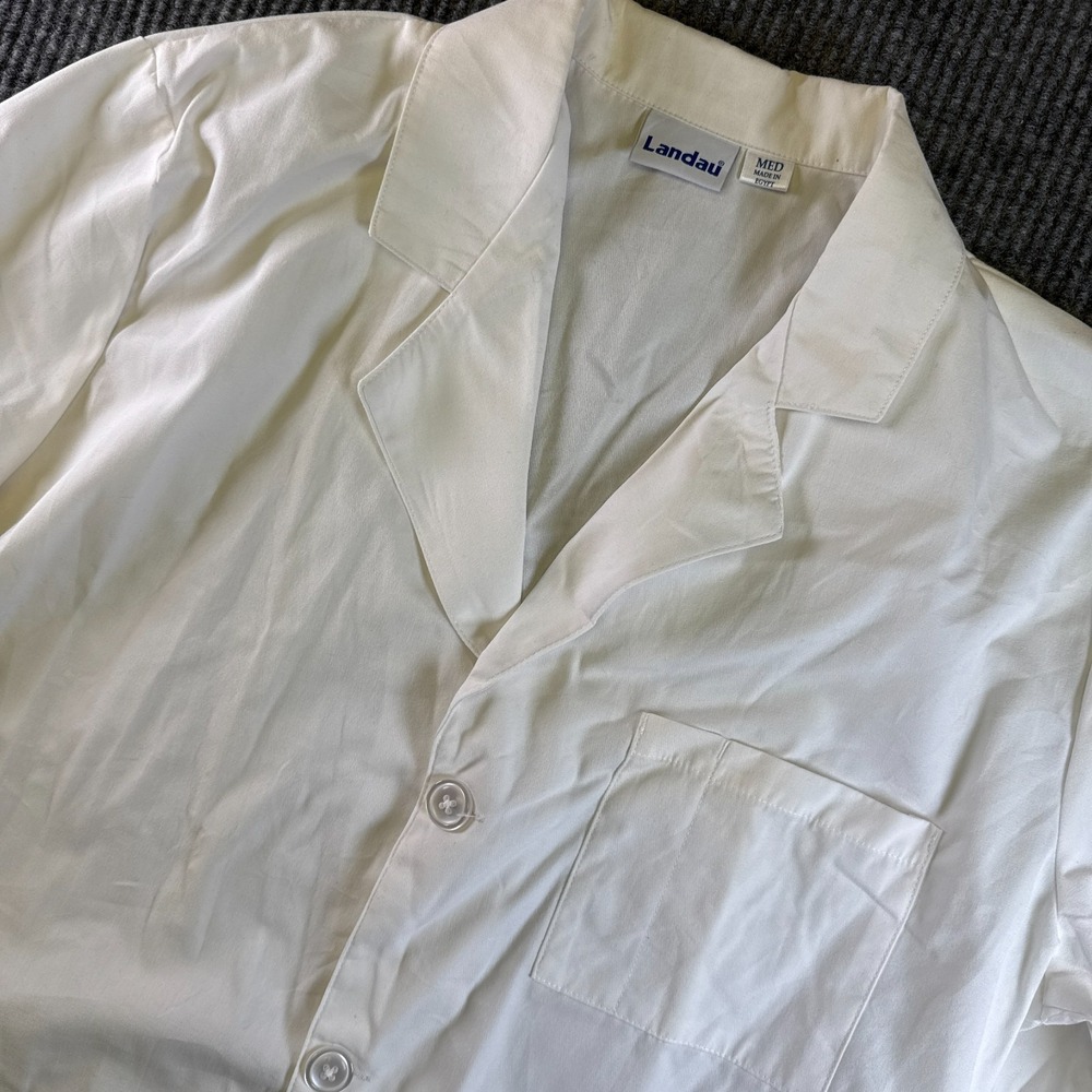 Landau Lab Coat Mens M‎ White Long Sleeve Medical Uniform Poly Cotton